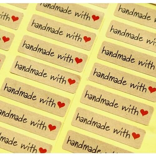 100pcs/lot Handmade with Letter Lovely Red Heart Pattern Packaging Label Adhesive Stickers(tt-3701)