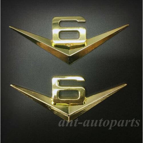 2pcs Car Gold V6 Vintage Logo Chrome Trunk Metal Emblem Badge Decal Stickers