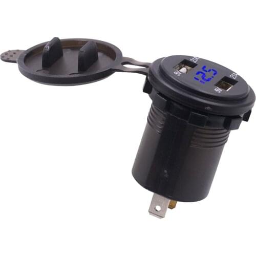 2 USB Outlet Charger Socket Volt Meter Wire for Car Motorcycle Blue Light