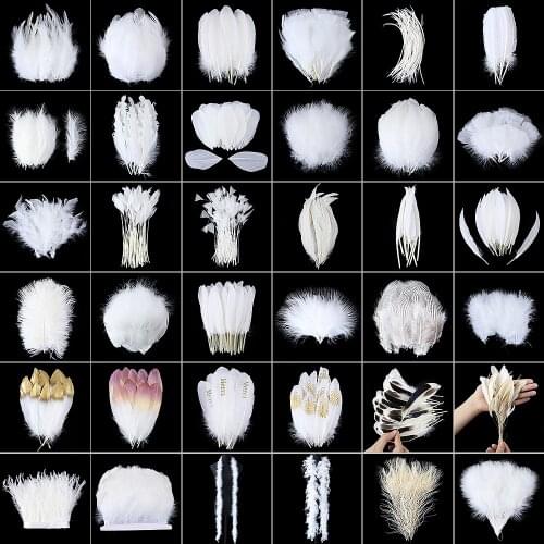 24pcs White Plums Ostrich Turkey Rooster Feathers Clothing Jewelry Hat Decoration Accessories Crafts Fly Tying Material