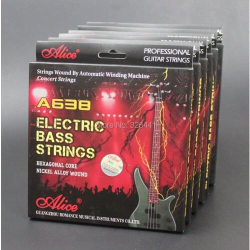 6 Sets A638(4)-M Hexagonal Core Nickel Alloy Wound Gold Plated Ball End Electric Bass 4 Strings (.045 .065 .085 .105) inch