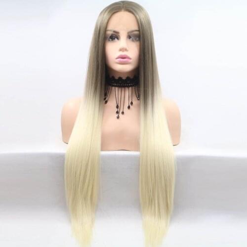 613 Ombre Long Straight Synthetic Hair Lace Front Wigs Brown Dyed Gradient Daily Cosplay Part Lace Frontal Wigs For Black Women