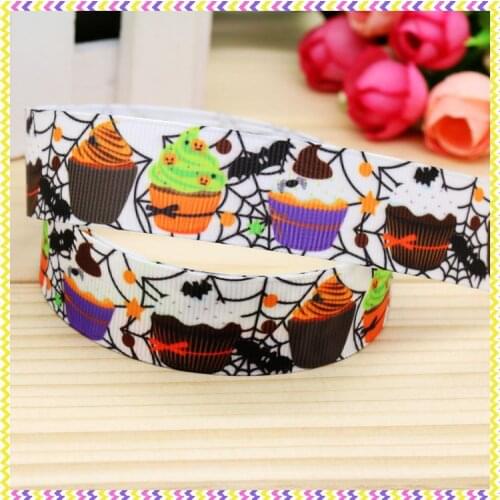 7/8'' Free shipping cupcake halloween printed grosgrain ribbon headwear hair bow diy party decoration wholesale OEM 22mm B1194