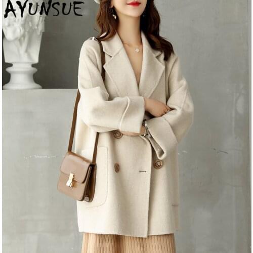 AYUNSUE Wool Coat Female Double Side Alpaca Jacket Autumn Winter Jacket Women Woolen Coats Korean Long Jackets Abrigo Mujer MY