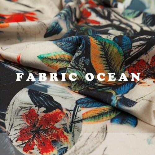 Digital printed fashion couture fabric, faux crepe de chine silk, floral, sew for top, shirt, blouse, dress, craft by the yard