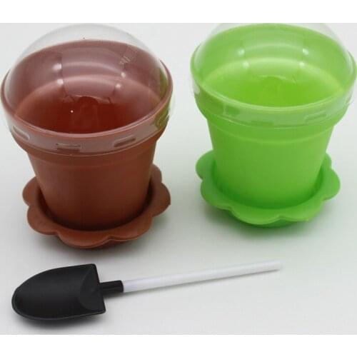 Flowerpot Plant Pot Planter Cake Cups With Lid Shovel Scoop Bottom Tray Plastic Dessert Container For Ice Cream Mousse
