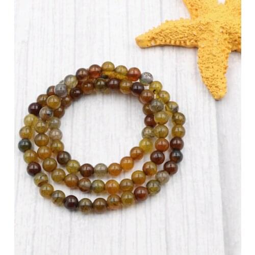 Elastic Rope Strand Bracelet Natural Stone Dragon Popcorn Agates Crystal Round Beads 3 Layers Bracelets Bangle Jewelry 21" A978