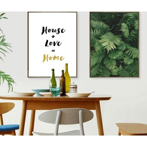 Canvas Painting Poster Dense Ferns and Quote House Love Home,Nordic Plant Wall Art Picture for Home Decoration Unframed