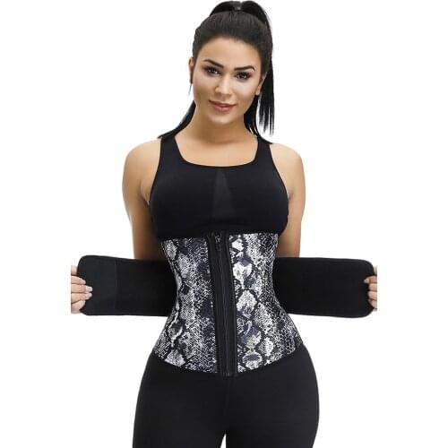 Gray Neoprene Snake Waist Cincher Postnatal Corsets & Bustiers Women 7 Steel Bones More Effective Tighten with Belt Zipper Tops