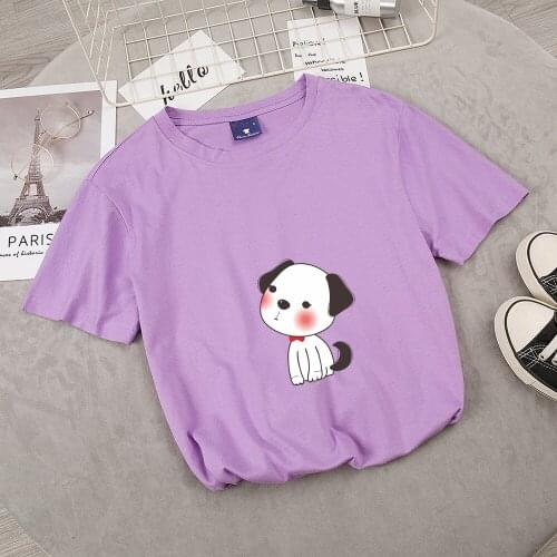 Kpop Kawaii Female T-shirt Summer Tops for Women 2020 Round Neck Dalmatians Dog Pattern Casual Funny Cute T-shirt