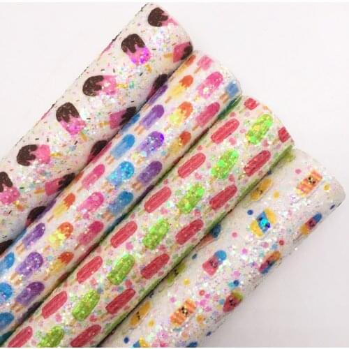 LEOsyntheticoDIY Ice Cream Iridescent Chunky Glitter Vinyl Fabric Sheet Felt Backing Synthetic Leather Faux Vinil DIY A4 R108A