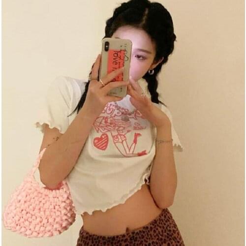 Summer Japanese y2k Crop Tops kawaii embroidery short Ulzzang women T-shirt new Harajuku tees plus size ins fun cartoon clothing