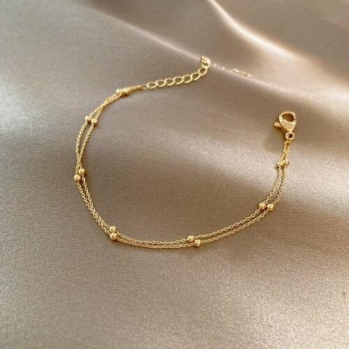 Fashion Gold Plated Bead Double Layer Bracelet Korean Womens Bracelet Womens Jewelry Summer Leisure Party Bracelet