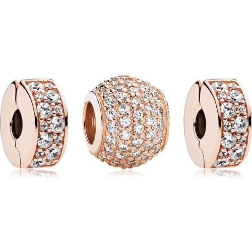 NEW 100% 925 Sterling Silver RAU0524 Rose Gold Charm Set 781817CZ SHINING ELEGANCE SPACER CLIP Suitable DIY Original Jewelry