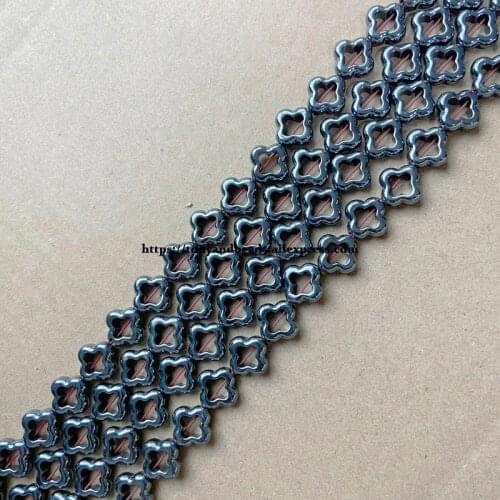 Natural Flat Hollow Flower Shape Black Hematite Stone Loose Beads 12x12 16x16MM 15" Pick Size For Jewelry Making