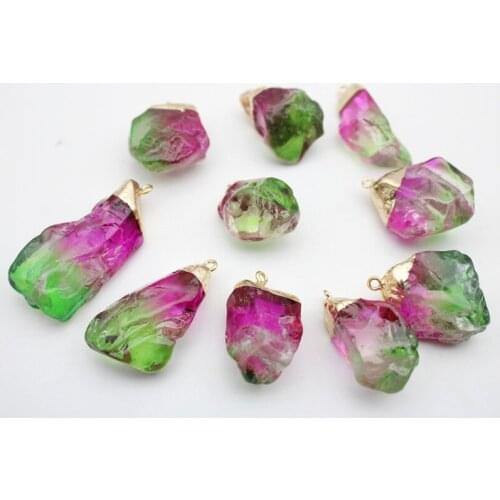 Natural Stone Quartz Crystal Irregular Colorful Rainbow Gold Plated Chakra Pendant for Diy Jewelry Making necklace Accessories