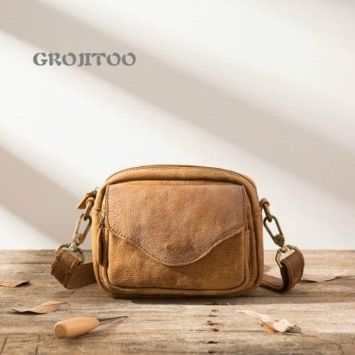 GROJITOO New style handmade crazy horse skin mans shoulder bag, simple small bag, leather waist bag and messenger bag for men