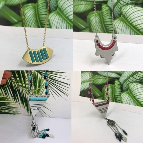 OUFEI Gold Silver Color Boho Necklace Pendant Tassel Epoxy Stainless Steel Jewelry Limited edition Party Women Gift