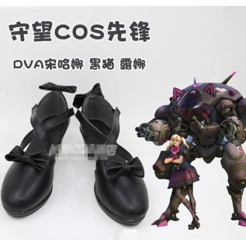 The Hot Game OW D.VA Black Cat Luna Cosplay Shoes Custom Made Black Bow High Heels A
