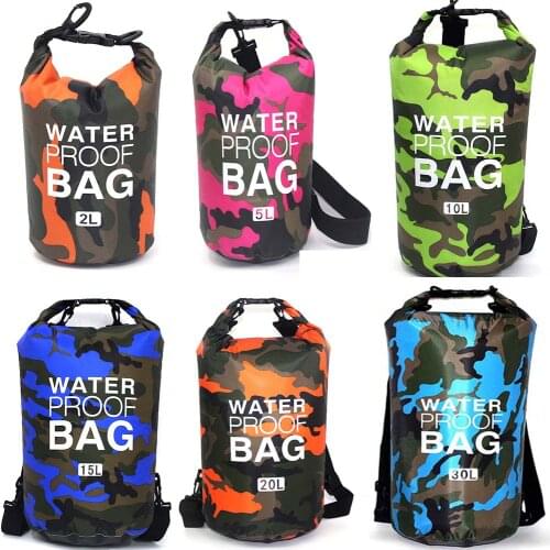 PVC Waterproof Dry Bag 2L 5L 10L 15L 20L 30L Outdoor Rafting Diving Swimming River Trekking Ocean Camouflage Backpack Foldable