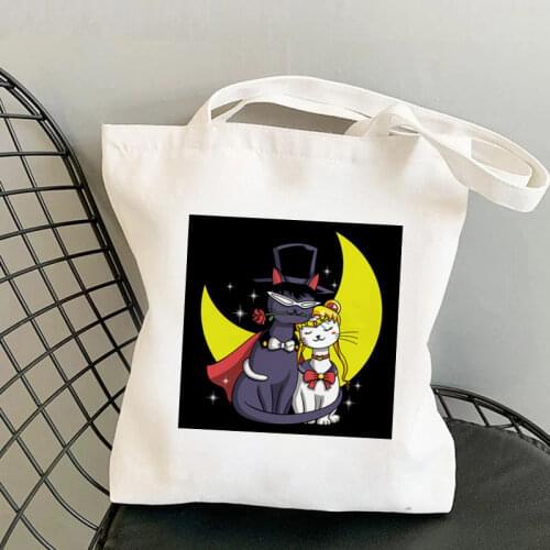 Shopper Sailor Meow Moonlight Cats Kawaii Bag Harajuku women Shopping Bag Canvas Shopper Bag girl handbag Shoulder Lady Bag