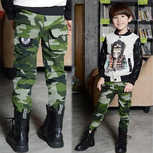 2019 hot sale children boys spring army green pants Kids spring fashion camouflage cotton pants for boys 4-9 years