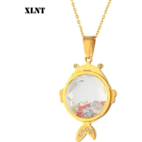 XLNT Stainless Steel Goldfish Pendant Necklace Gold Color Wholesale Trendy Fish Animals Jewelry Necklaces & Pendants