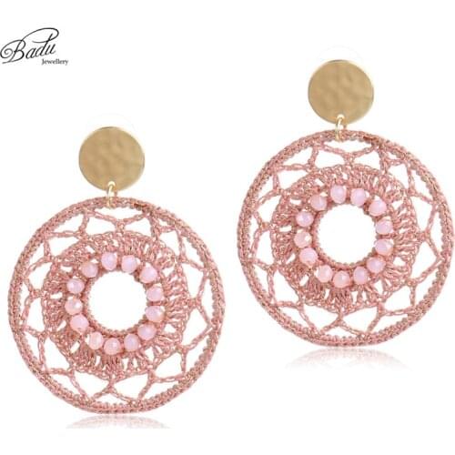Badu Big Statement Round Crochet Earrings for Women Hollowing Crochet Drops Retro Dangle Earring Gift for Christmas Jewelry