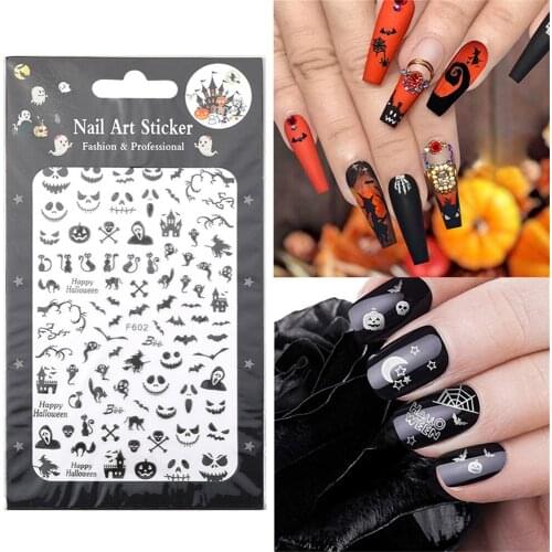 1pc Halloween Laser Nail Stickers Pumpkin Skull Bat Spider Diy Accessories Nails Accessories 3d Stickers And Decals Manicure Art