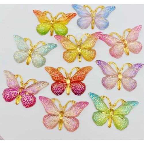 10Pcs/Lot New Acrylic Mixed Butterflies With A Hole Flat Back Scrapbooking Hair Bow Center Embellishments DIY Accessories C78