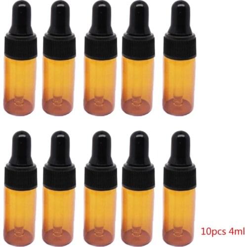 10pcs Amber Glass Dropper Bottles With Black Cap for Essential Oil Perfume Sample Bottle Aromatherapy 667D