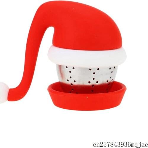 100 Pcs Santa Hat Tea Strainer Stainless Steel Ball Tea Bags Food Grade Silicone Filters Christmas Gifts