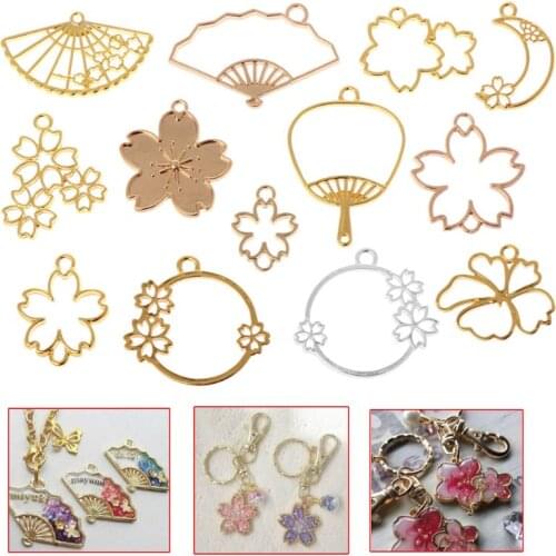 13Pcs/Set Flower Metal Frame DIY Epoxy Resin Crafts UV Resin Jewelry Making Pendant Holder Hollow Floral Shape Frames Findings