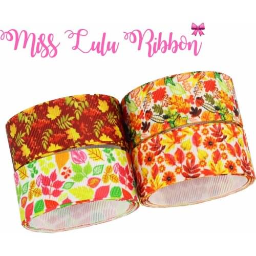 16mm-75mm Fall Leaf Series Printed Grosgrain/Foe Ribbon Hair Band Making 50yards/roll DIY Party Gift Decoration