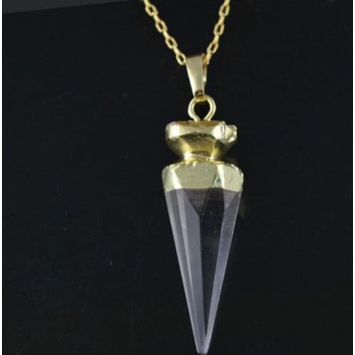 5pcs High End Natural Rock Crystal Faceted Cone Shape Pendants Druzy Crystal 16'' Chain Necklace Luxury Jewelry