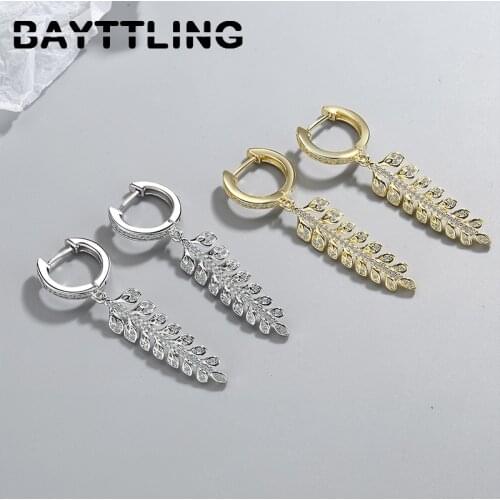BAYTTLING 925 Silver 46MM Inlaid CZ Zircon Wicker Pendant Earrings For Women Fashion Christmas Party Jewelry Gifts