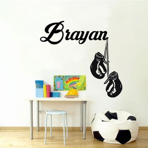 Boxing Personalised Name Wall Decal BOXER Vinyl Sticker Bedroom Boxing Gloves Sport Fight Deco For Boys Room Z267