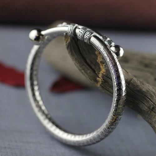 Handmade Men Women Bangles 990 Silver colour Tibetan Heart Sutra Female Bracelet Buddhist Scriptures Wrist Bracelet Jewelry