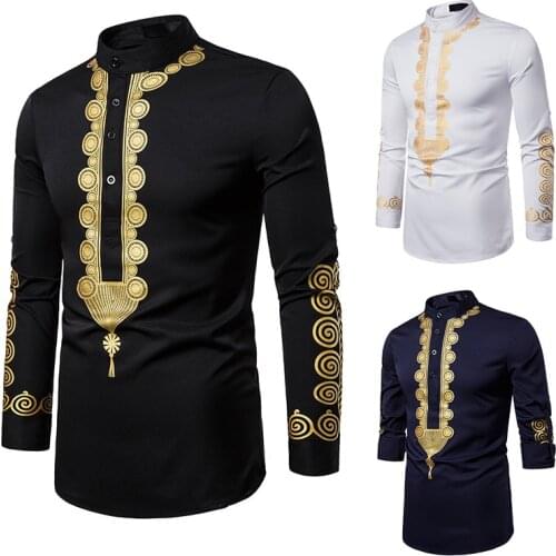 Black African Dashiki Print Shirt Men Fashion Hip Hop Streetwear Afrian Clothes Slim Fit Long Sleeve Shirt Male Blouse DT1787