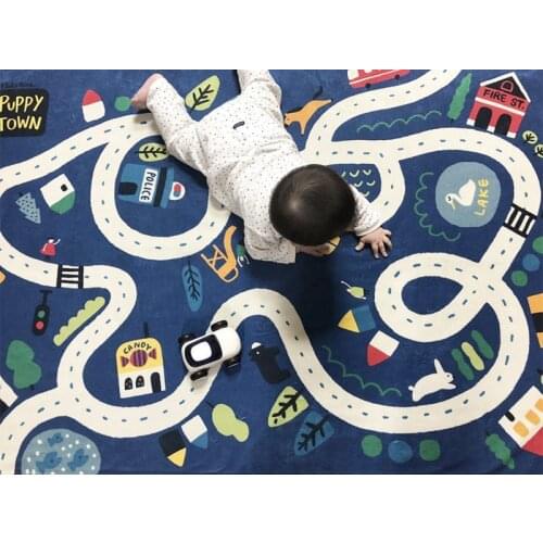 Kids Play Mat Rectangle Carpet Rugs Game Mat Car Track Rugs Road Print Crawling Mat Blanket Floor Carpet Baby Room Decoration