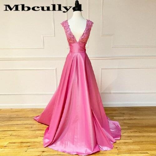 Mbcullyd Applique Lace Prom Dresses Long 2020 Deep V-neck Formal Evening Party Dress New Elegant vestidos de fiesta de noche