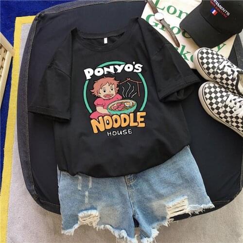Harajuku shirt women korean Kawaii noodles cat print casual Ulzzang tee top clothes summer vintage black tshirt dropshipping