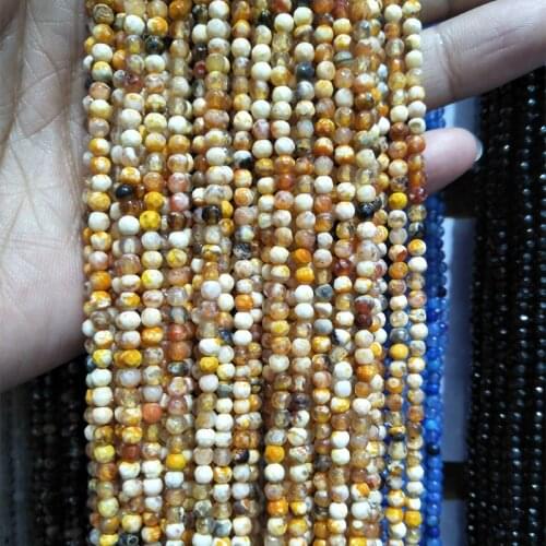 Fine Quality Round Faceted Agates Beads DIY Necklace Craft Material 3mm Natural Stone Beads Charm Jewelry Making Accessories