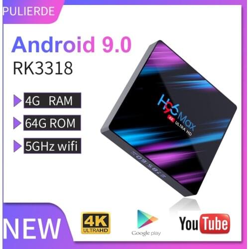 PULIERDE 4GB 64GB Android 9.0 TV Box Rockchip RK3318 4K Smart TV Box 2.4Ghz 5GHz Wifi Bluetooth4.0 Media Player Set Top Box