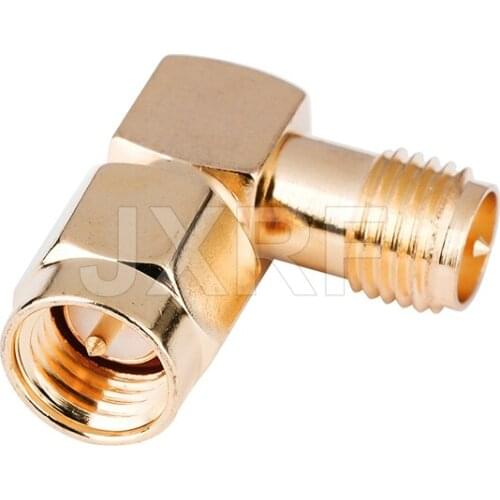JXRF Coaxial Coax Adapter SMA Male Plug to RP-SMA Female Jack Right anlge Gilded SMA to RP SMA Connector