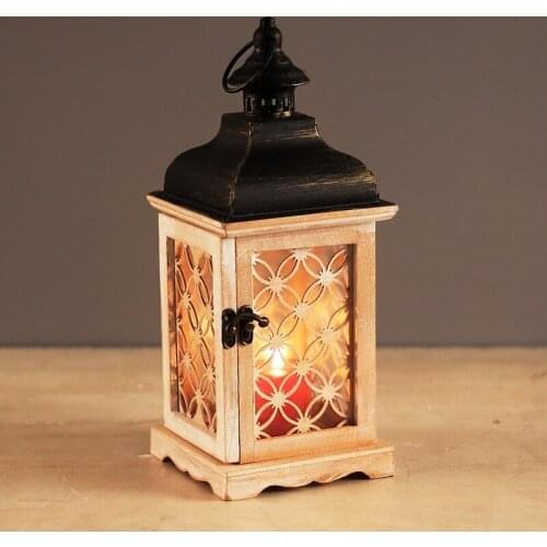 Classic Wooden Retro Moroccan Decor Candle Holders Votive Iron Glass Hanging Candlestick Candle Lantern Party Wedding Decoration