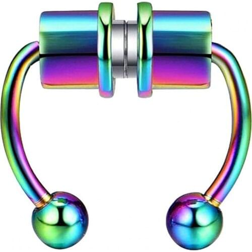 Punk Nose Ring Reusable Non Piercing Alloy Fake Magnetic Horseshoe Women Men Nose Ring for Party