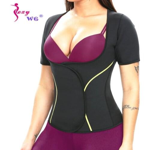 SEXYWG Sauna Suit Waist Trainer for Women Neoprene Shirt for Sport Workout Corset Body Shaper Top with Sleeves for Weight Loss