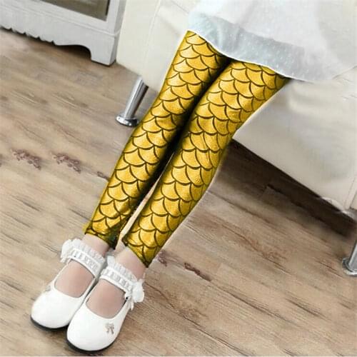 Girls Leggings Gold Mermaid Shiny Scale Trousers Kids Slim Skinny Pants Children Leggings Spring Autumn Girl Clothing 2-11 Years