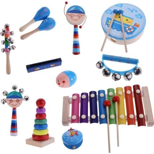 10/11/12 pcs Music Percussion Hand Drum Xylophone Chimes Instruments Educational Toy Preschool Sensory Training for Baby